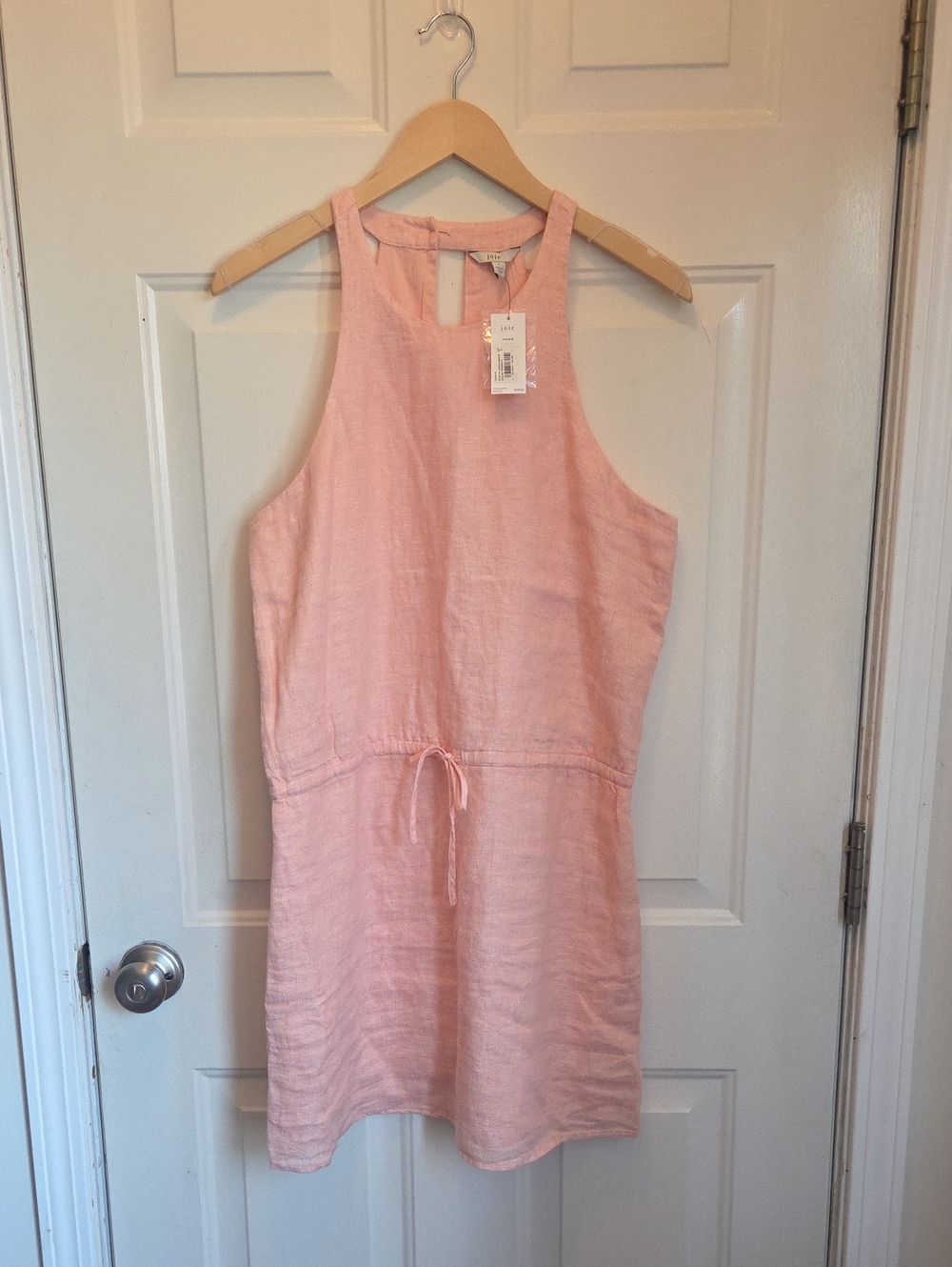 Joie Light Pink Sleeveless Linen Drawstring Mini Dress